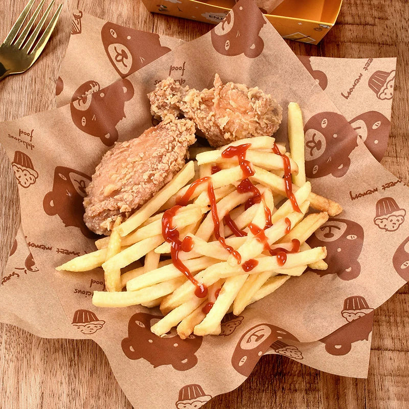 100PC Sandwich Packaging Paper Food Grade Without BisphenolA Oil Resistant Paper Bread Sandwich Fries Oilpaper Baking Tools
