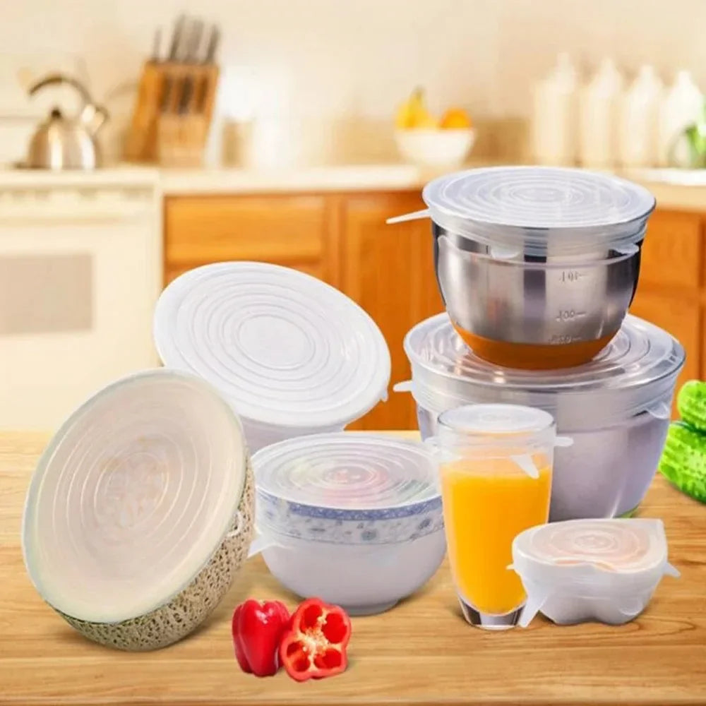 Food Cover Adjustable Elastic Silicone Cap Reusable Kitchen Utensil Storage Airtight Food Packaging Lids Accessories Accessory